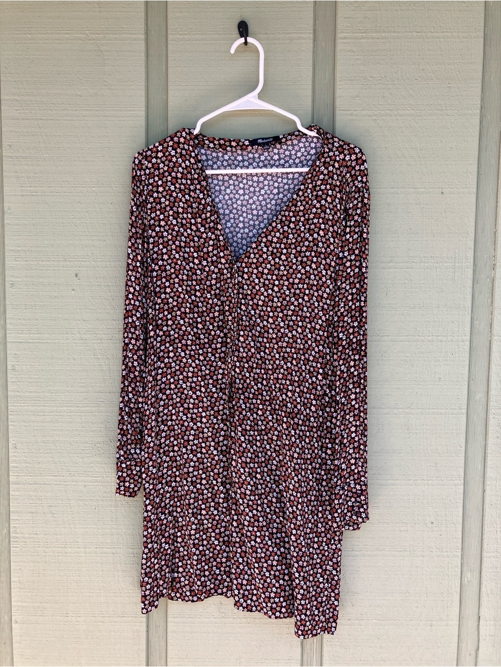 Madewell Brown Floral V-Neck Long Sleeve Dress